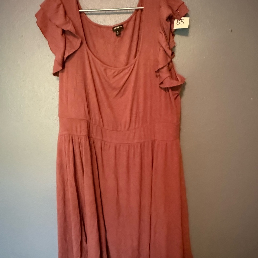 Torrid Rust Midi Dress with Ruffled Sleeves